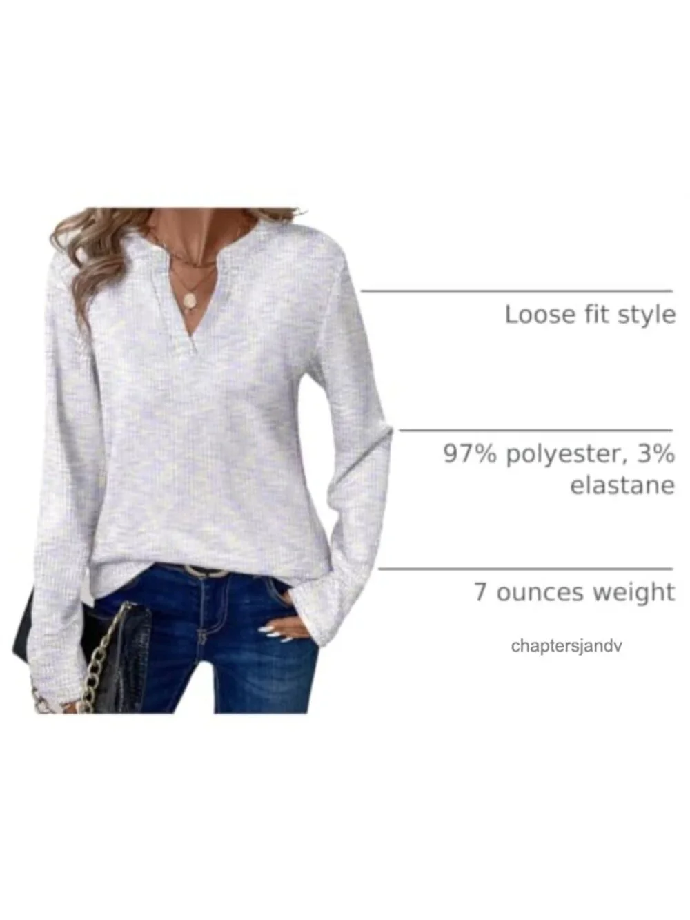 Dokotoo Waffle Knit V-Neck Long Sleeve Sweater Loose Fit Casual Top
